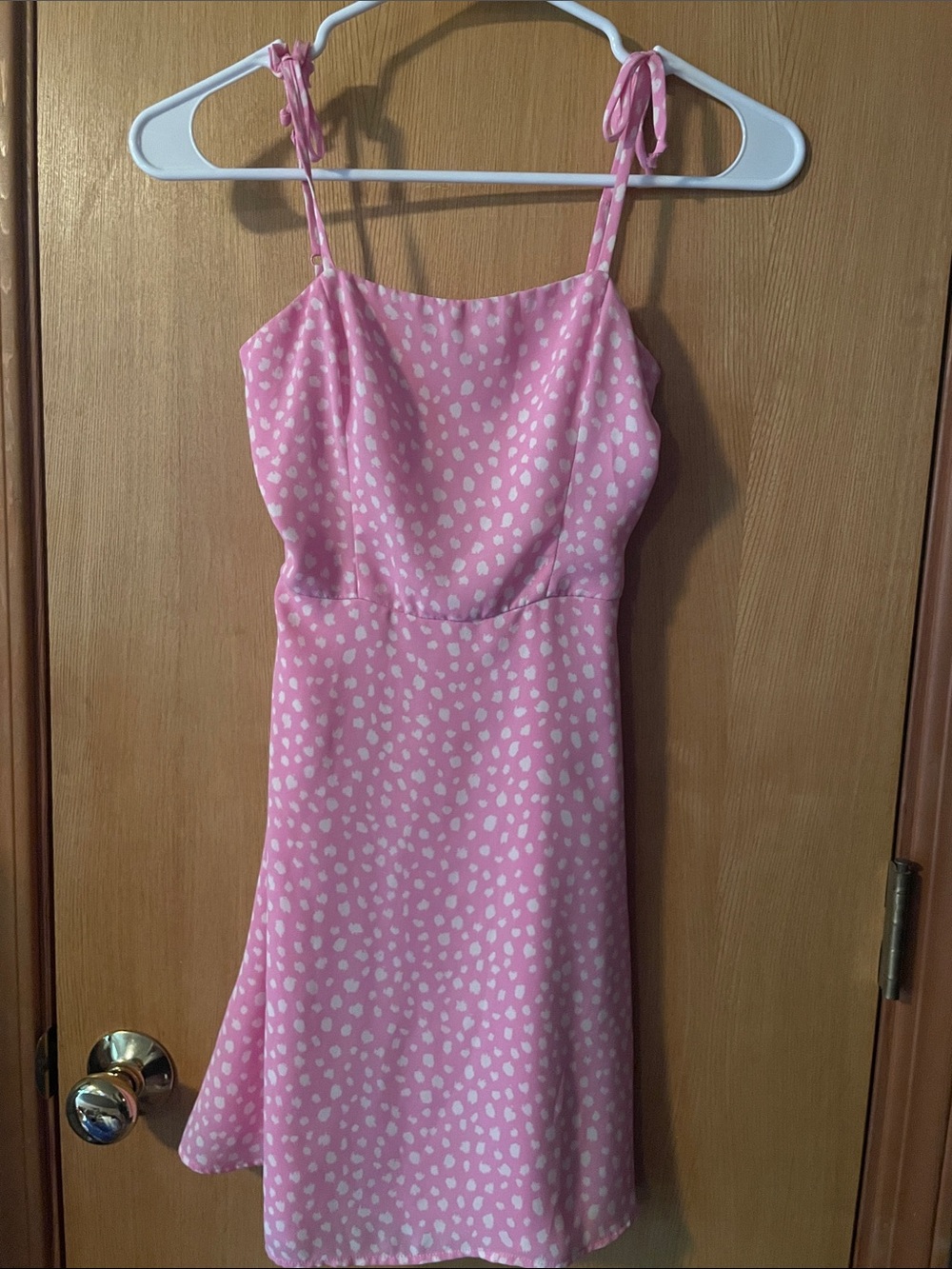 Girls Pink Spotted Tie-Strap Sundress